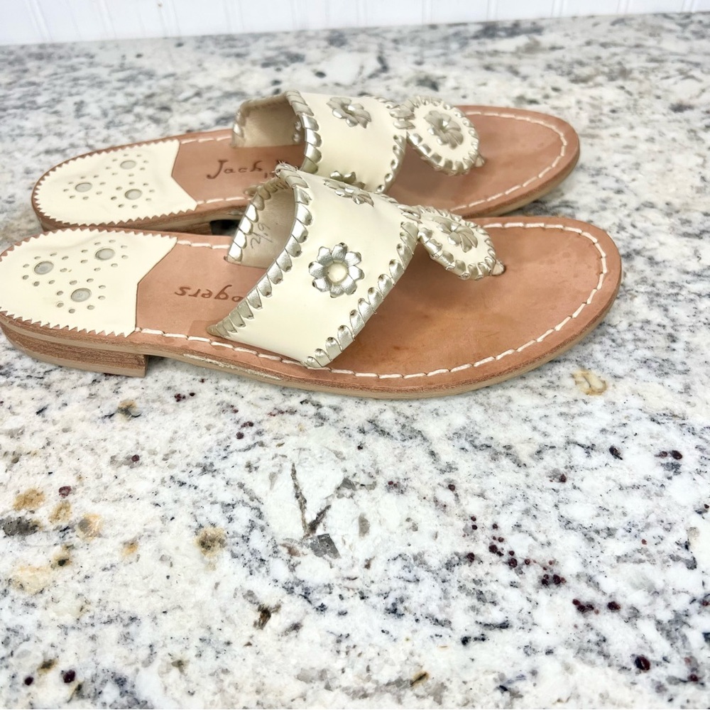 Jack Rogers Cream and Tan Sandals with Medallion Accents - Picture 4 of 8